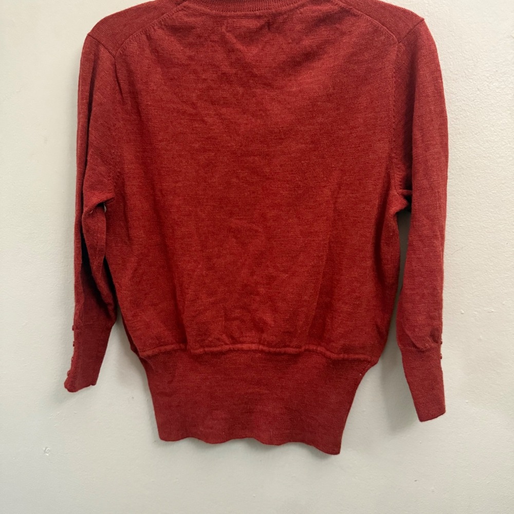 Sarah Spencer Rust Red 100% Italian Merino Wool Turtleneck Sweater XL ButtonCuff